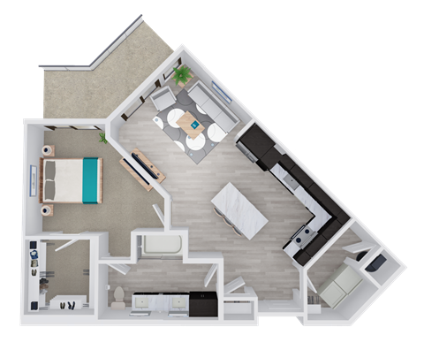 Floor plan for 1 bed, 1 bath, 829 sqft